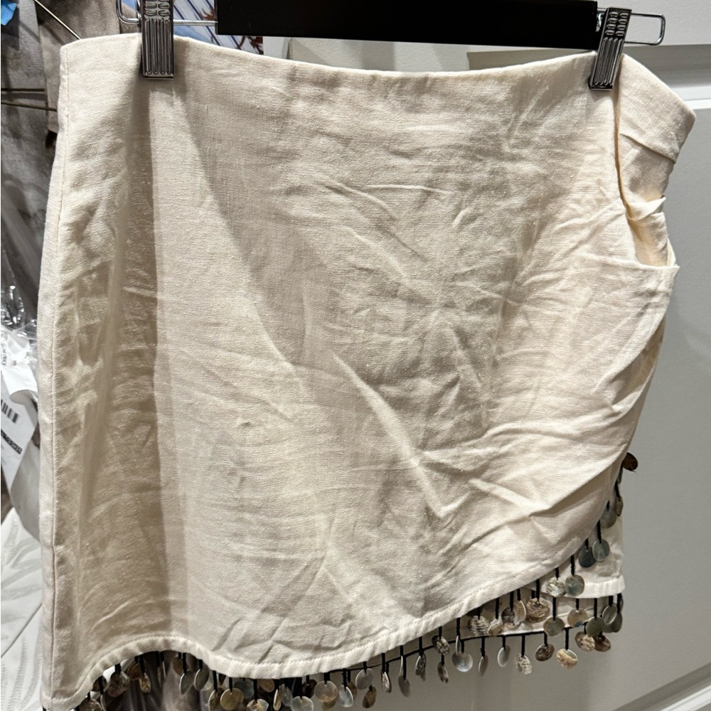 Zara Cream Mini Skirt with Tassel Detail